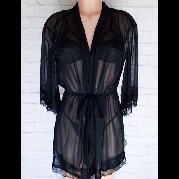 Intimates & Sleepwear | 3piece Black Sheer Lingerie Robe Set | Poshmark
